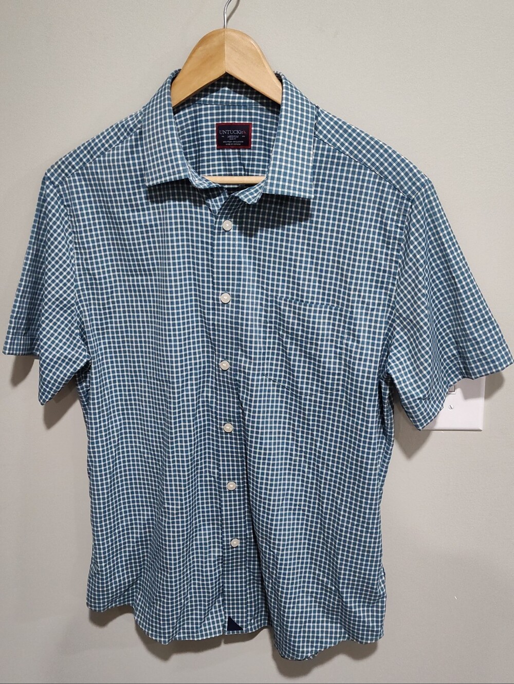 UNTUCKit Peterson Men's M Slim Blue/White Check Short Sleeve Button-Up Shirt